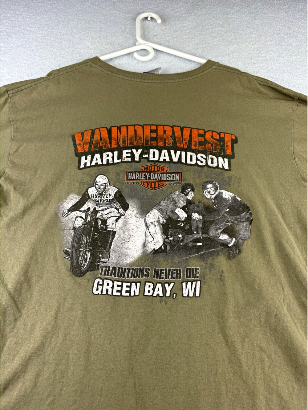 Harley-Davidson Vandervest Green Bay WI Graphic T-Shirt Olive Size 2XL